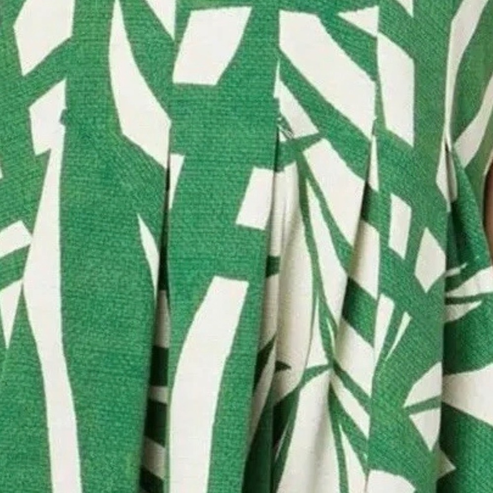 Kate Spade Palm Fronds Amelia Sz 12 Skater Dress Green Sleeveless V-Neck Pleated - Picture 11 of 11